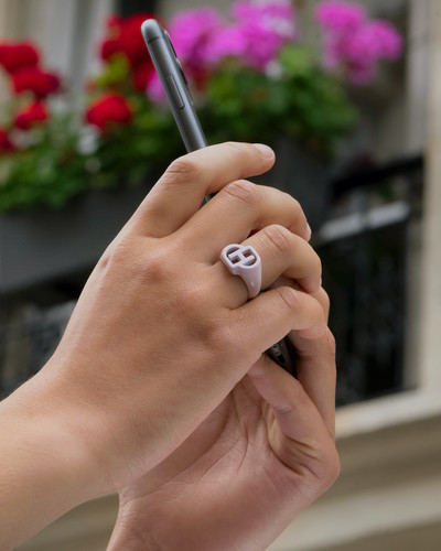 CD Icon Signet Ring Silver and White Crystals